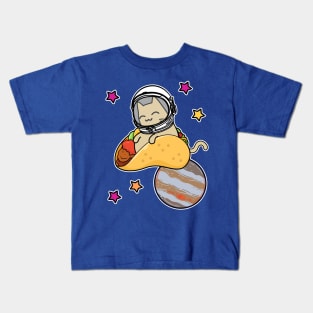 cartoon cat astronaut in space riding taco Kids T-Shirt